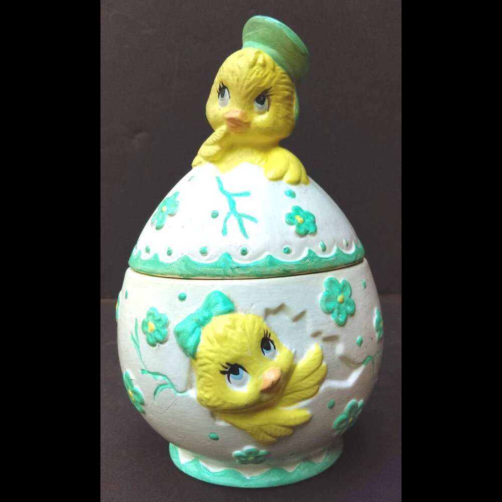 Vintage Easter Egg with Chick Trinket Box Candy Dish with Lid